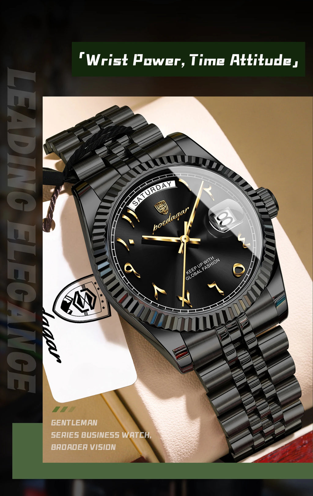 POEDAGAR Business Casual Male Clock Waterproof Date Week Fashion Men's Watch Stainless Steel Quartz Watches For Men Reloj Hombre