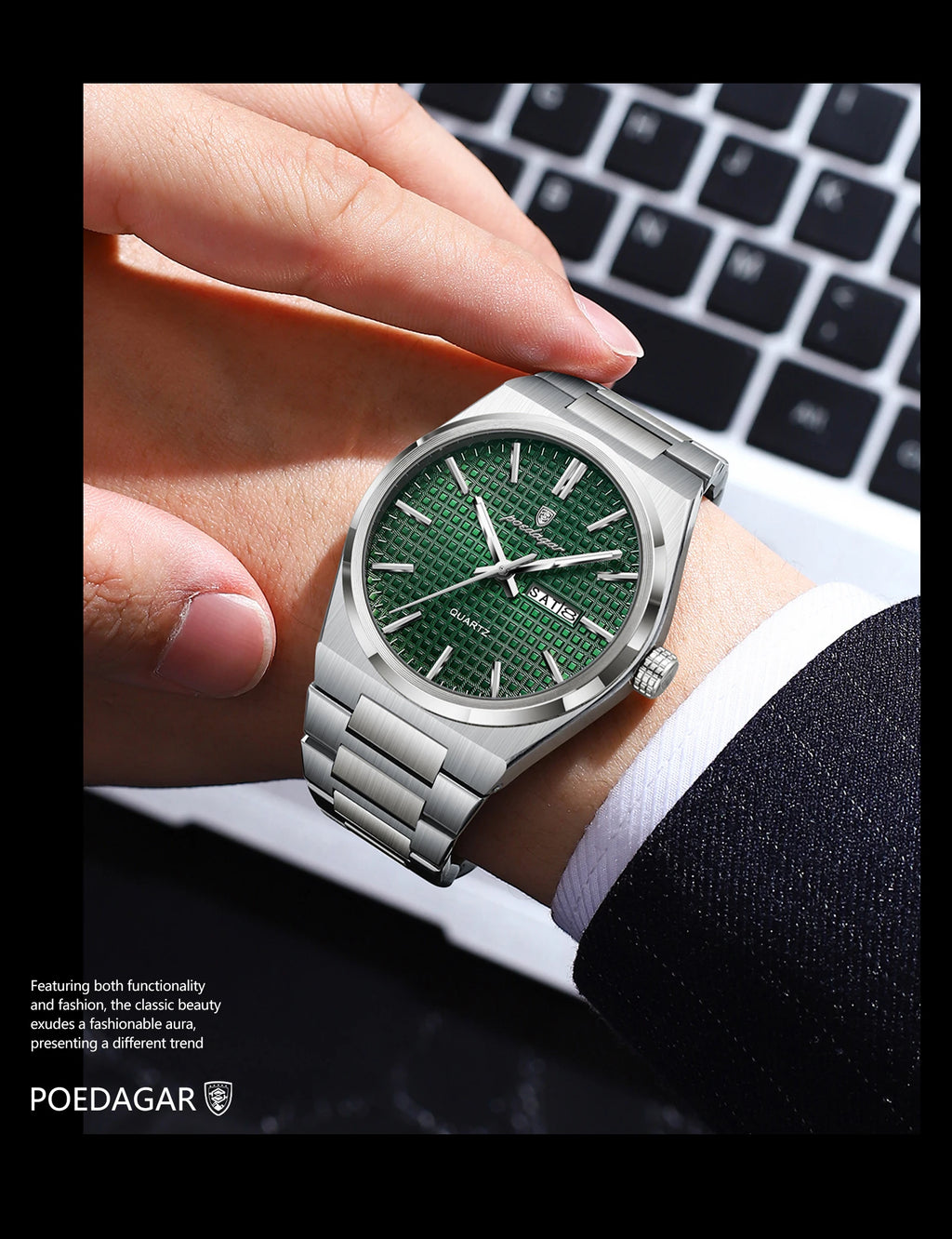 POEDAGAR Top Original Quartz Men Clock Waterproof Luminous Stainless Steel Man Wristwatch Date Week Business Men's Watches Reloj