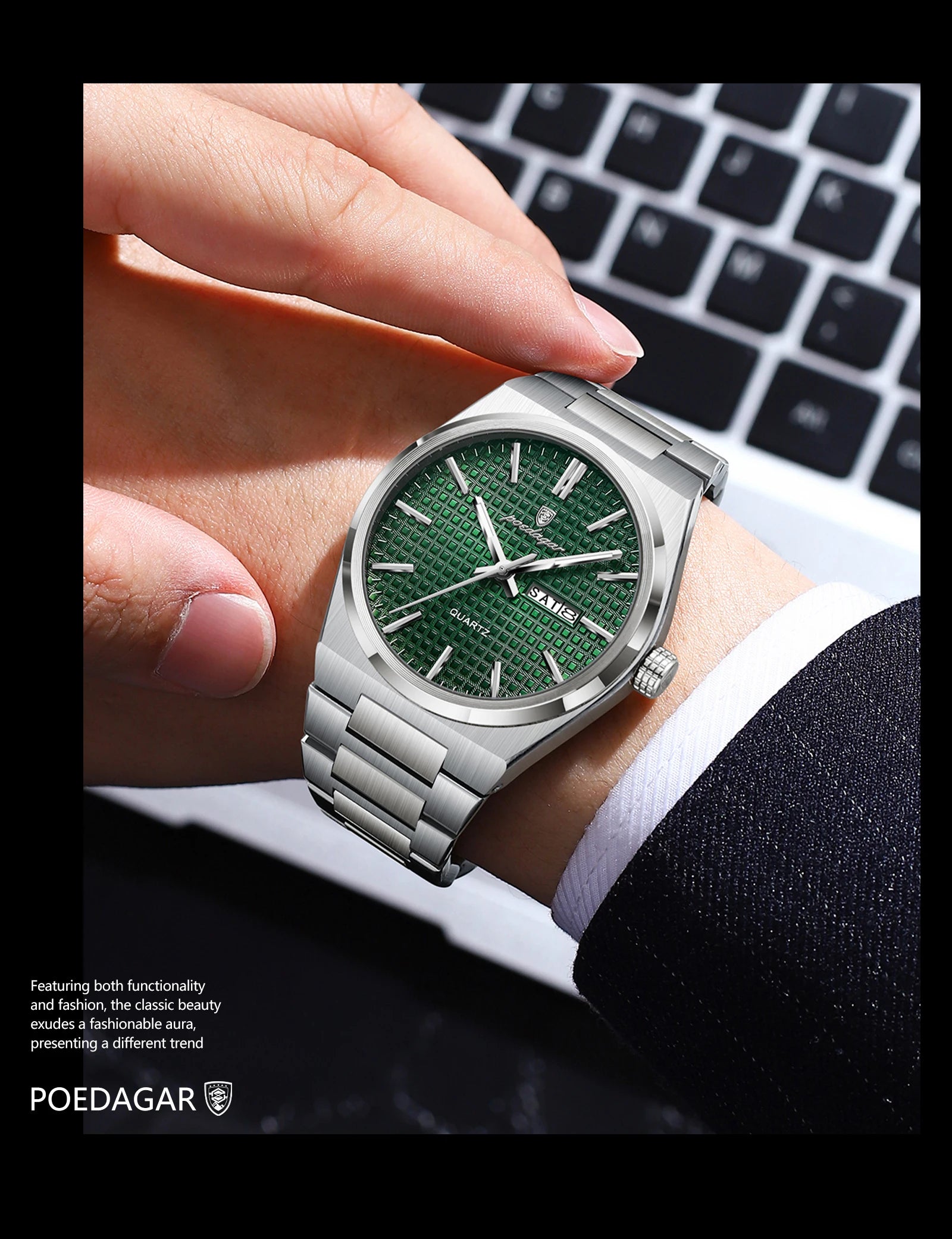 POEDAGAR Top Original Quartz Men Clock Waterproof Luminous Stainless Steel Man Wristwatch Date Week Business Men's Watches Reloj