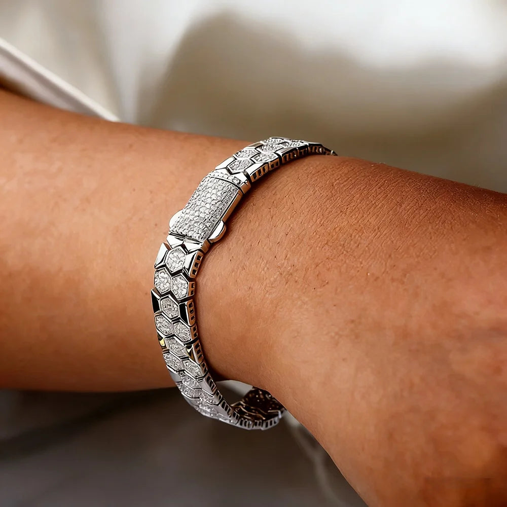 Full Moissanite Bracelet for Men Woman Lab Diamond with GRA Certified Unique Honeycomb Design S925 Sterling Silver Party Jewelry
