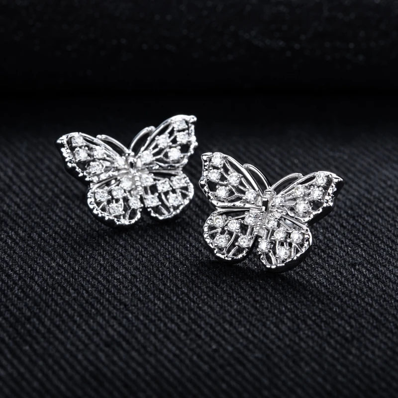 MossanRappr 0.68cttw D Color Moissanite Butterfly Stud Earrings 925 Sterling Silver Hip Hop Jewelry Anniversary Gifts for Women