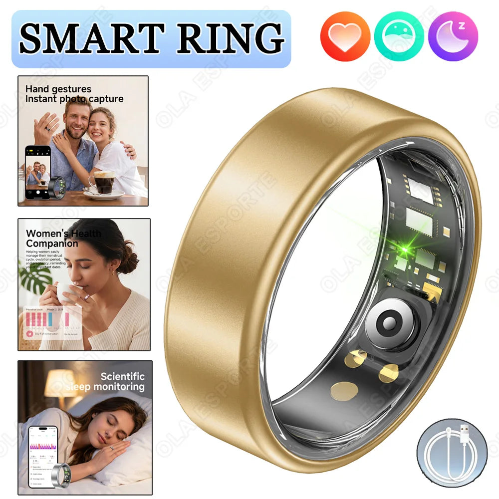 R09 Smart Ring Men Women with Charging Case,Heart Rate Blood Oxygen,Skin Temperature Monitor,5ATM Waterproof For Android iOS