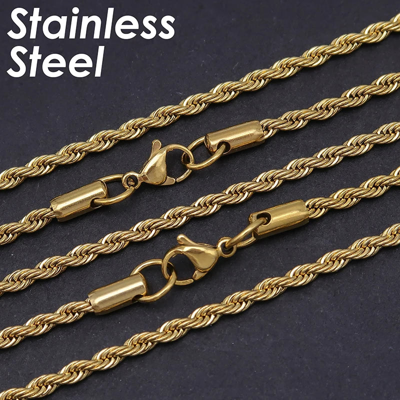 10 Pieces Rope Chain Necklace Stainless Steel Rope Necklace Gold Color Rope Necklace for Men or Women