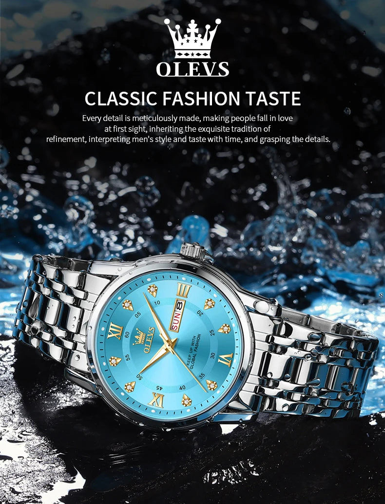 OLEVS Top Brand Quartz Watch for Men Classic Business Men's Wristwatch Dual Calendar Waterproof Men's Watches (Exclusive New)