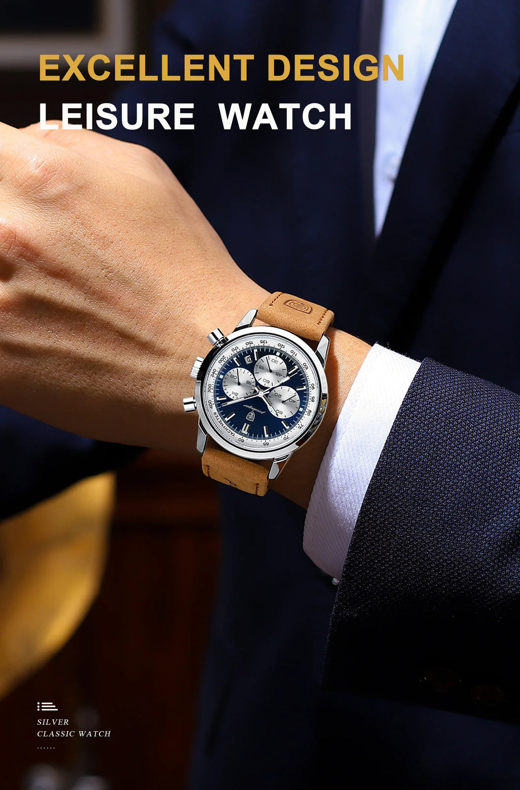 POEDAGAR Luxury Men's Quartz Wristwatch Chronograph Date Leather Man Watch Waterproof Luminous High Quality Fashion Men Watches