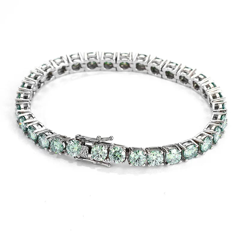 Smyoue 3/4mm GRA Certified Full Green Moissanite Tennis Bracelet for Women 18K Plated Lab Diamond 925 Silver Bracelet Men