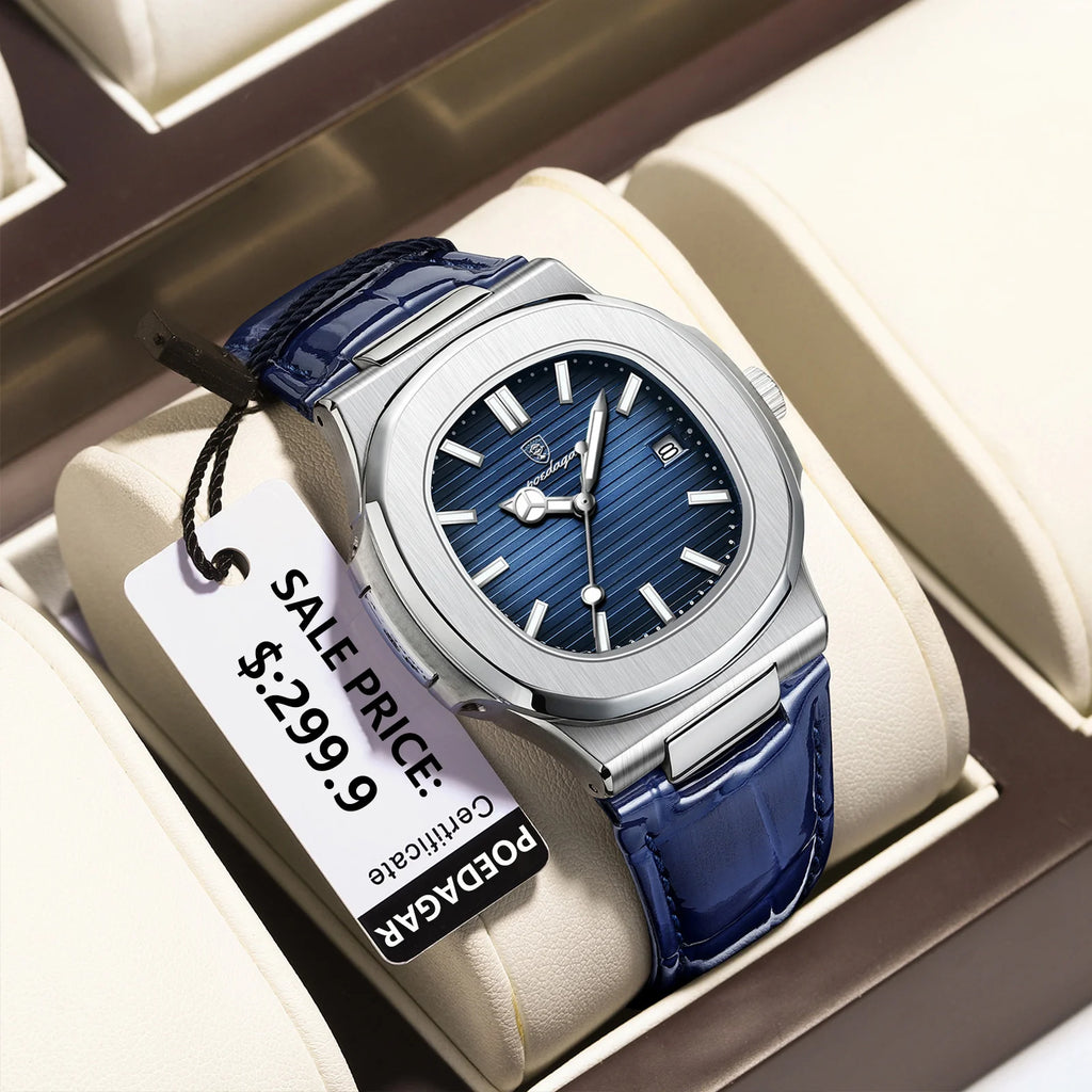 POEDAGAR Top Luxury Man Watch Date Waterproof Luminous Leather Watches For Men High Quality Square Men's Quartz Wristwatch Reloj