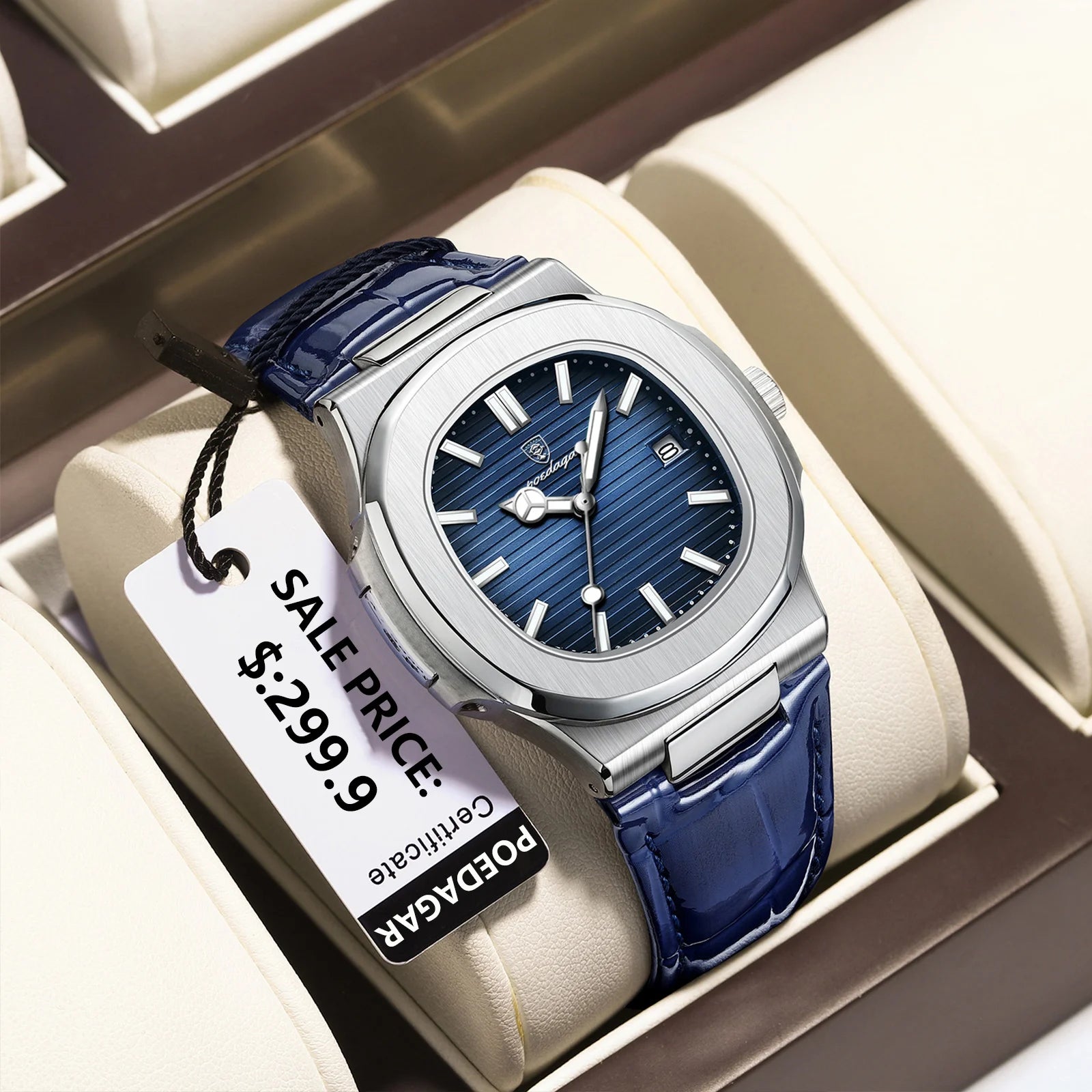POEDAGAR Top Luxury Man Watch Date Waterproof Luminous Leather Watches For Men High Quality Square Men's Quartz Wristwatch Reloj