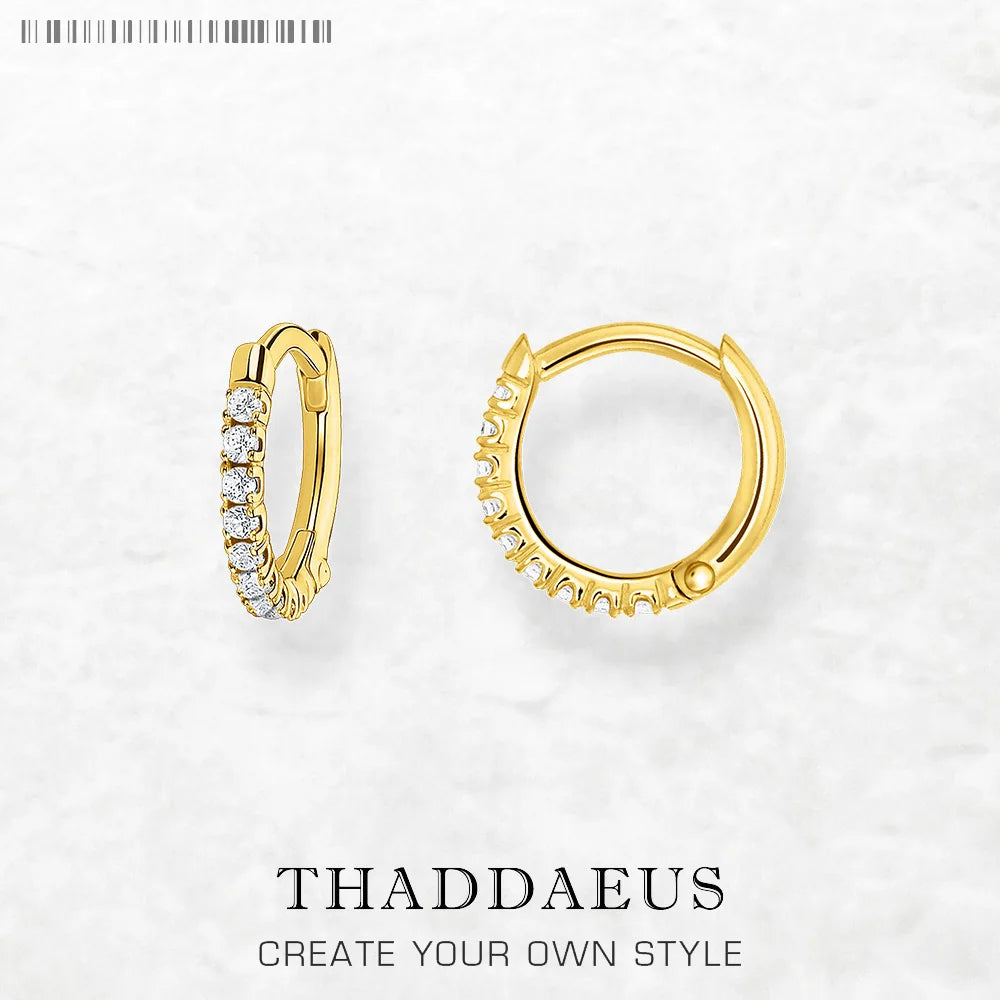 14mm Creole Hinged Hoop Earrings White Stone Europe Glam Fine Jewerly For Women Classic Gift In Solid 925 Sterling Silver