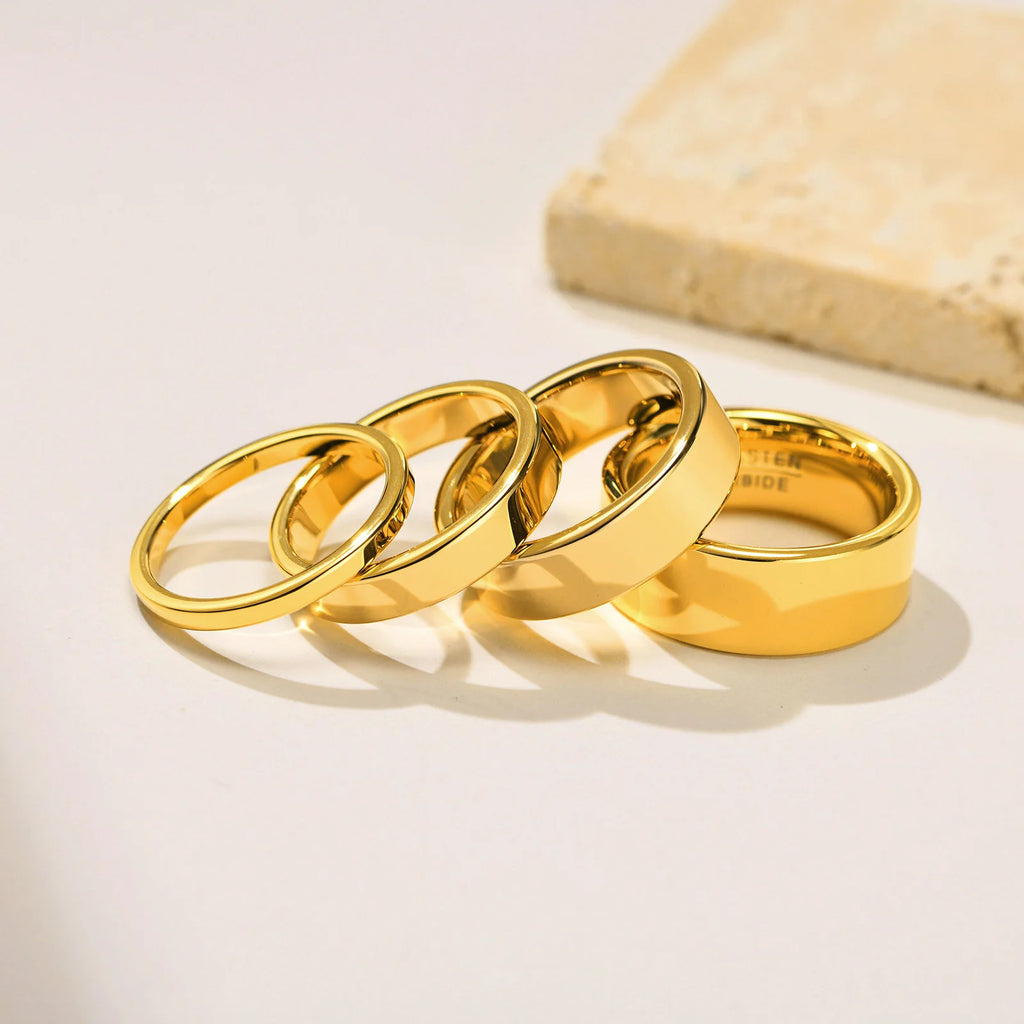 2/4/6/8mm Tungsten Carbide Ring for Men Women,Gold Plated Stacker Band, Pinky Ring Thumb Rings,Mid Finger Rings Gift