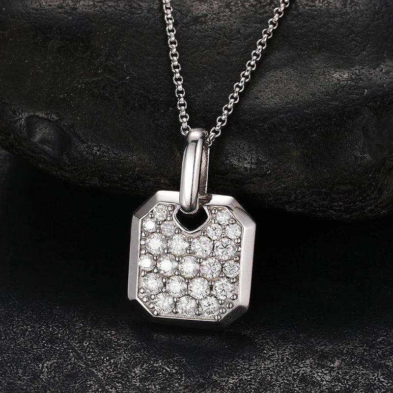 Square Minimalist Mini Iced Out Tag Pendant Necklace For Men Hip Hop Jewelry Moissanite Pendant Sterling Silver Square Pendnat