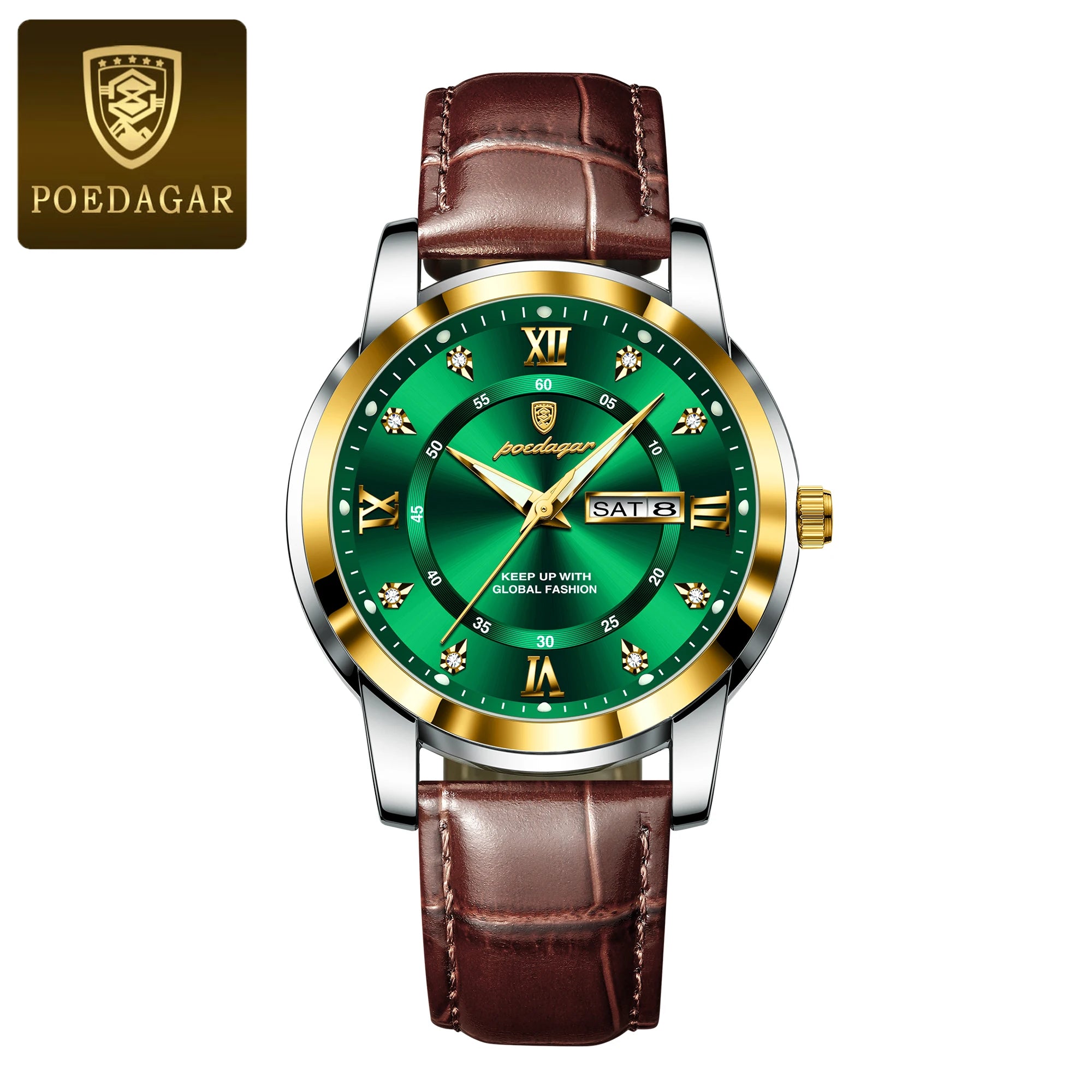 POEDAGAR Top Luxury Man Watch Date Week Waterproof Luminous Leather Men Wristwatch Casual Male Clock Sports Men's Quartz Watches
