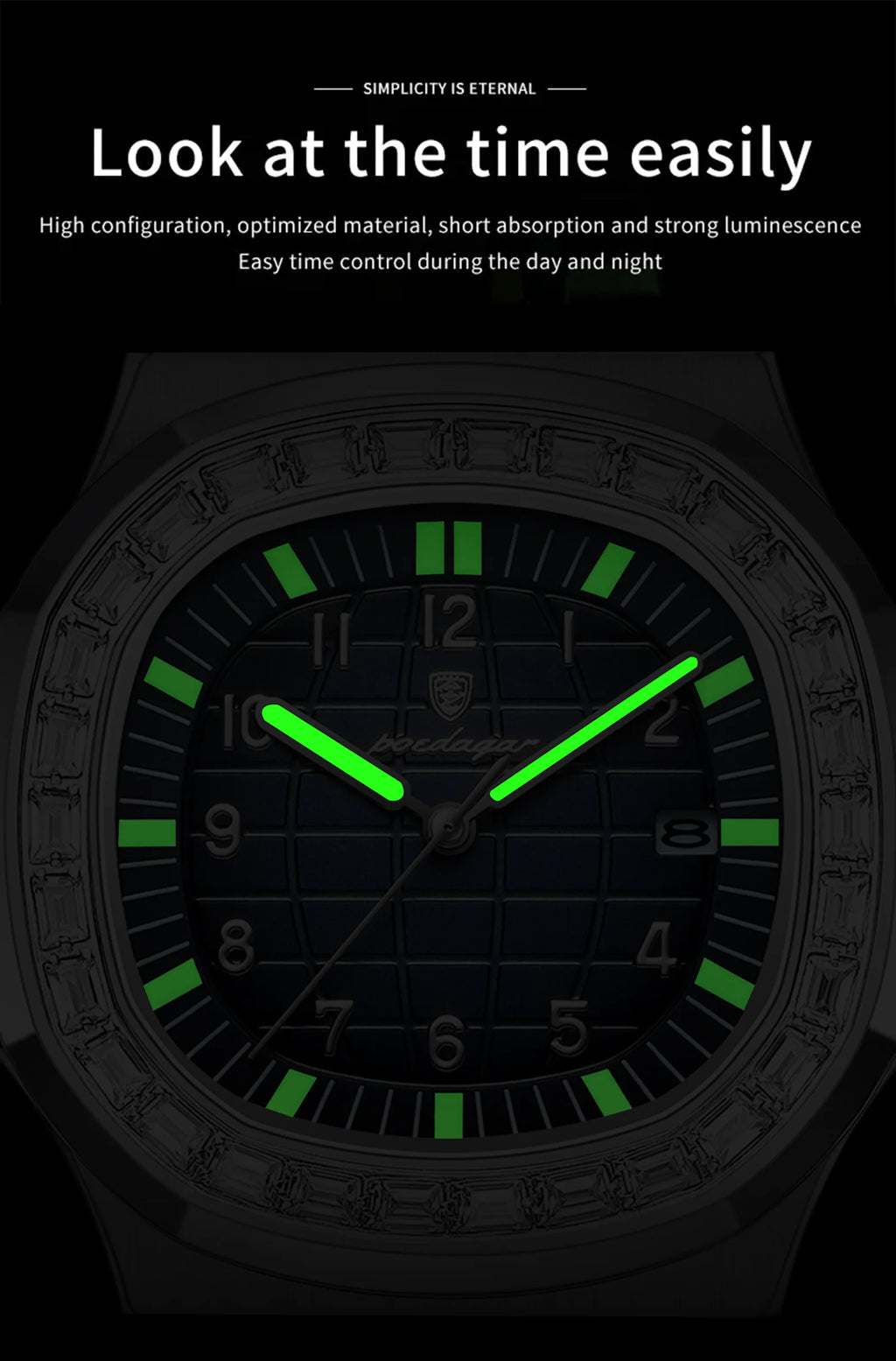 POEDAGAR Luxury Square Watches for Men Waterproof Luminous Date Man Wristwatch Stainless Steel Fashion Men's Quartz Watch Reloj