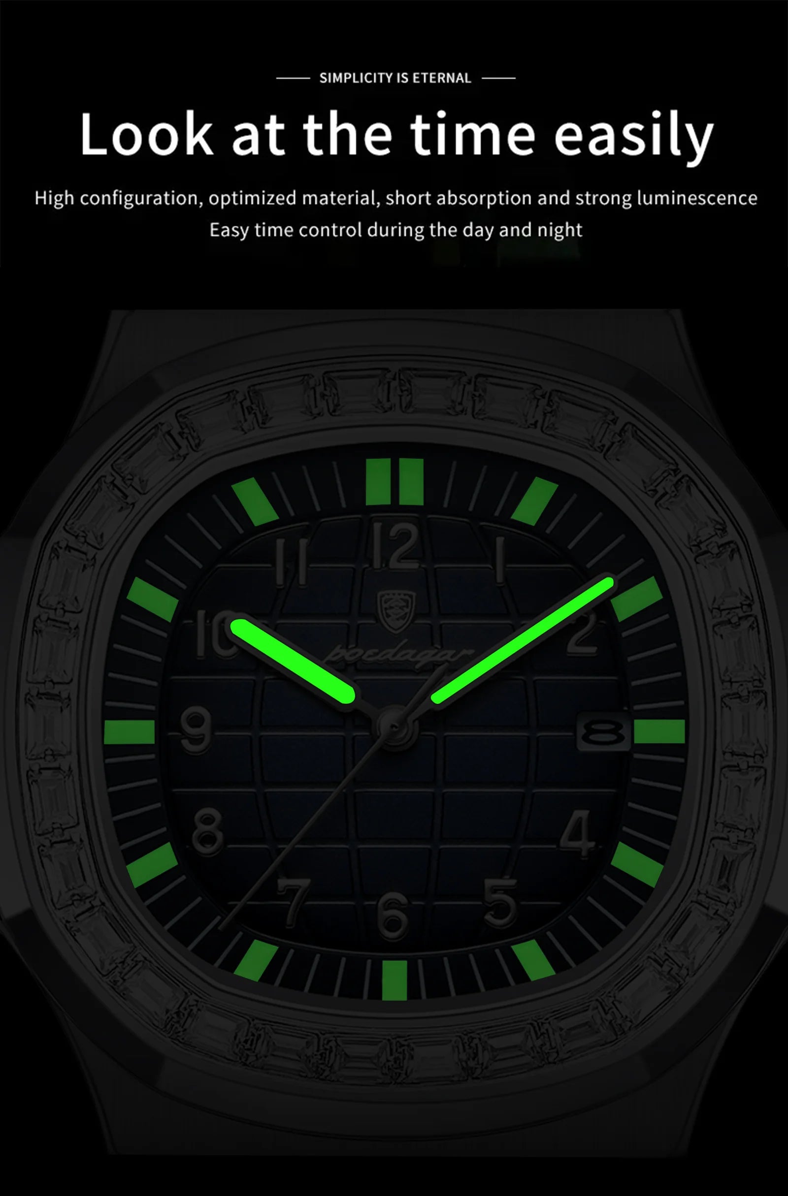 POEDAGAR Luxury Square Watches for Men Waterproof Luminous Date Man Wristwatch Stainless Steel Fashion Men's Quartz Watch Reloj