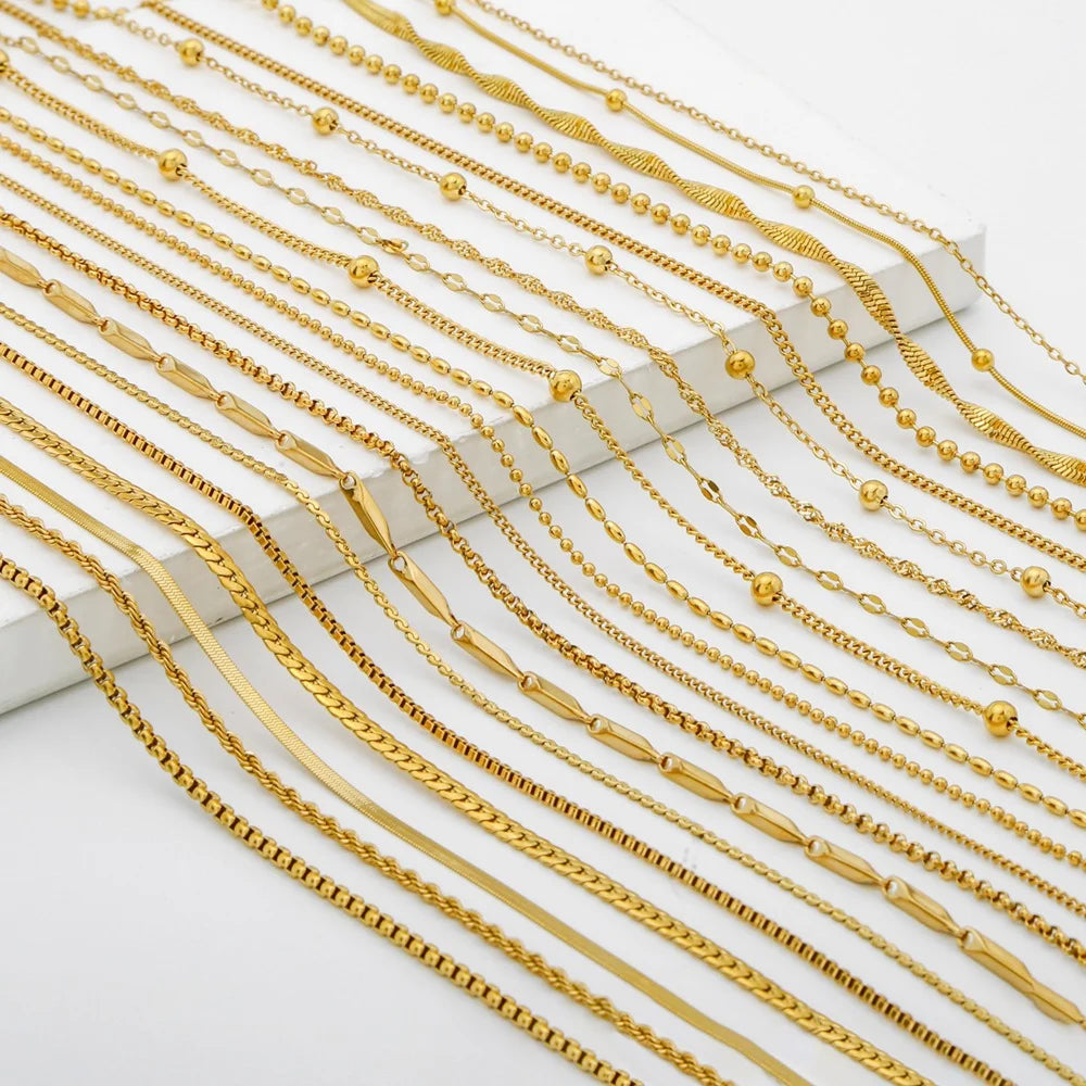 10pcs/Lot 45cm Stainless Steel 304 Link Necklace For Women Jewelry Making Accessories Diy Handmade Supplies Golden Silvery Chain