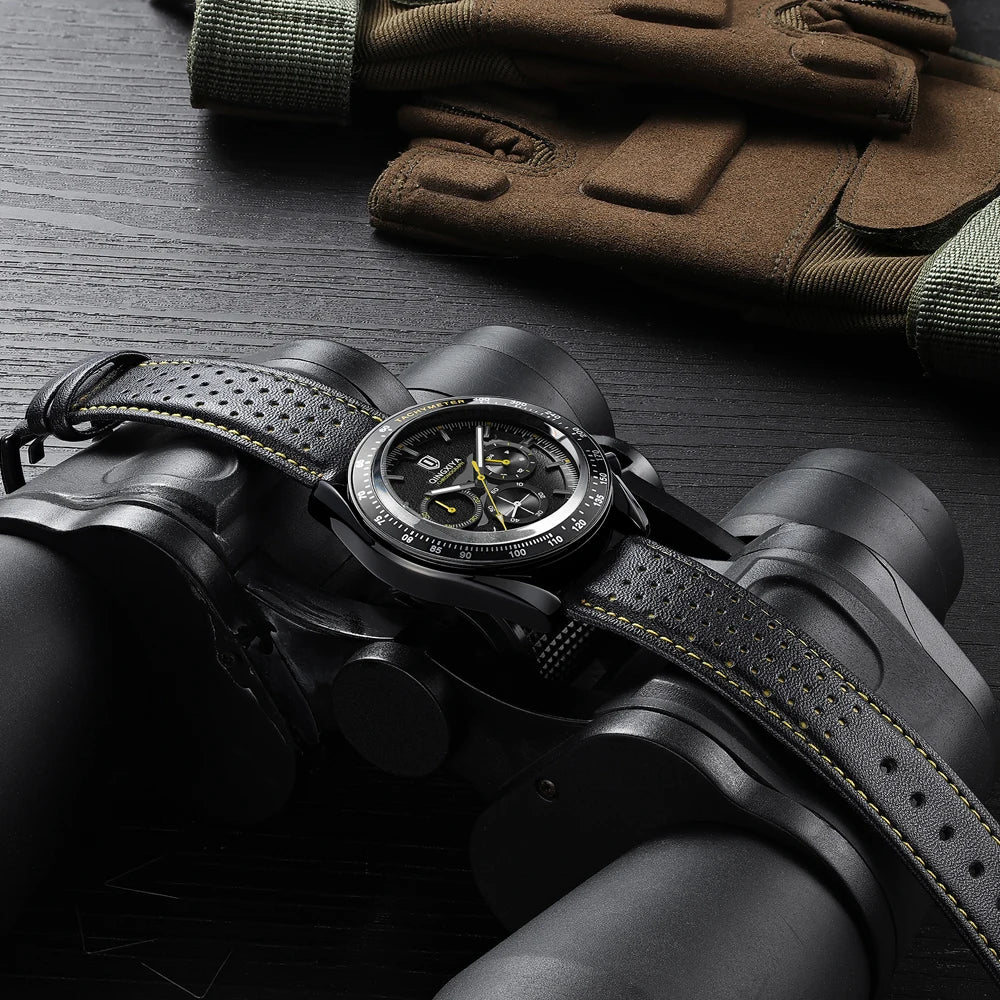 QINGXIYA Watch for Man Fashion Quartz Watch Leather Waterproof Luminous Skeleton Sport Chronograph Watches Mens Reloj Hombre