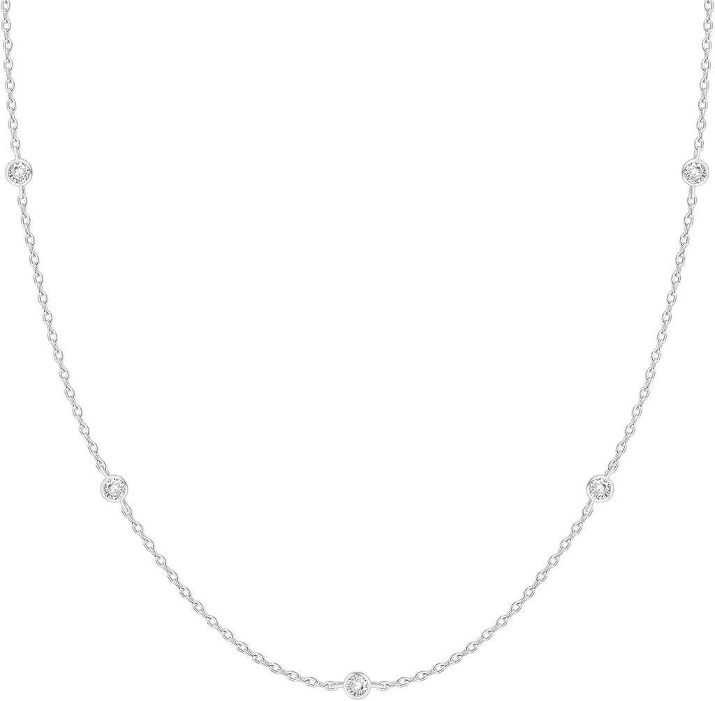 K Gold Plated Station Necklace Silver Plated Diamond Necklace For Women Simulated Diamond Necklaces Gift for Women CZ Chain