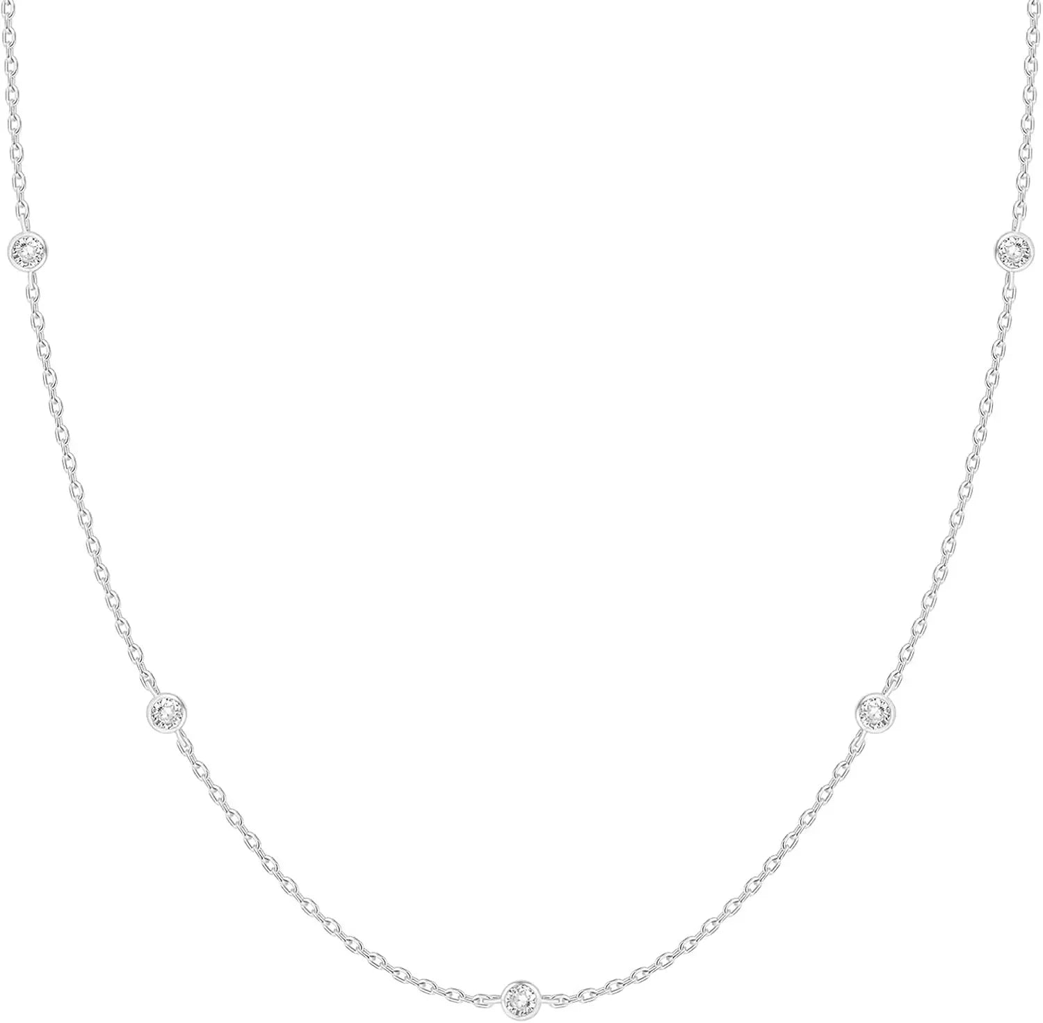 K Gold Plated Station Necklace Silver Plated Diamond Necklace For Women Simulated Diamond Necklaces Gift for Women CZ Chain