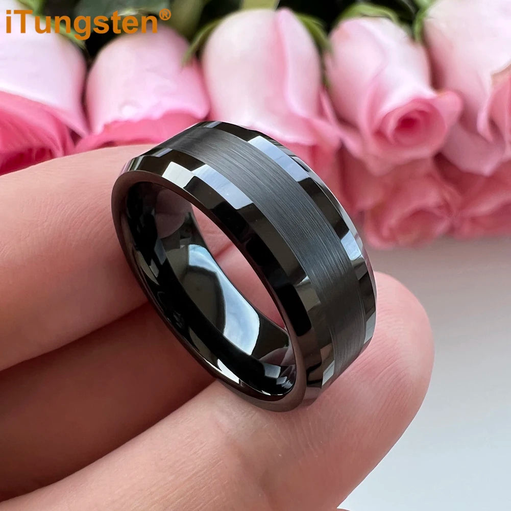 iTungsten 6mm 8mm Engagement Wedding Band Gold Plated Tungsten Finger Ring for Men Women Couple Fashion Jewelry Comfort Fit