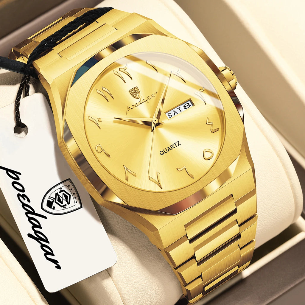POEDAGAR Luxury Fashion Men's Clock Waterproof Week Date Male Watch Quartz Stainless Steel Business Watches For Man Reloj Hombre