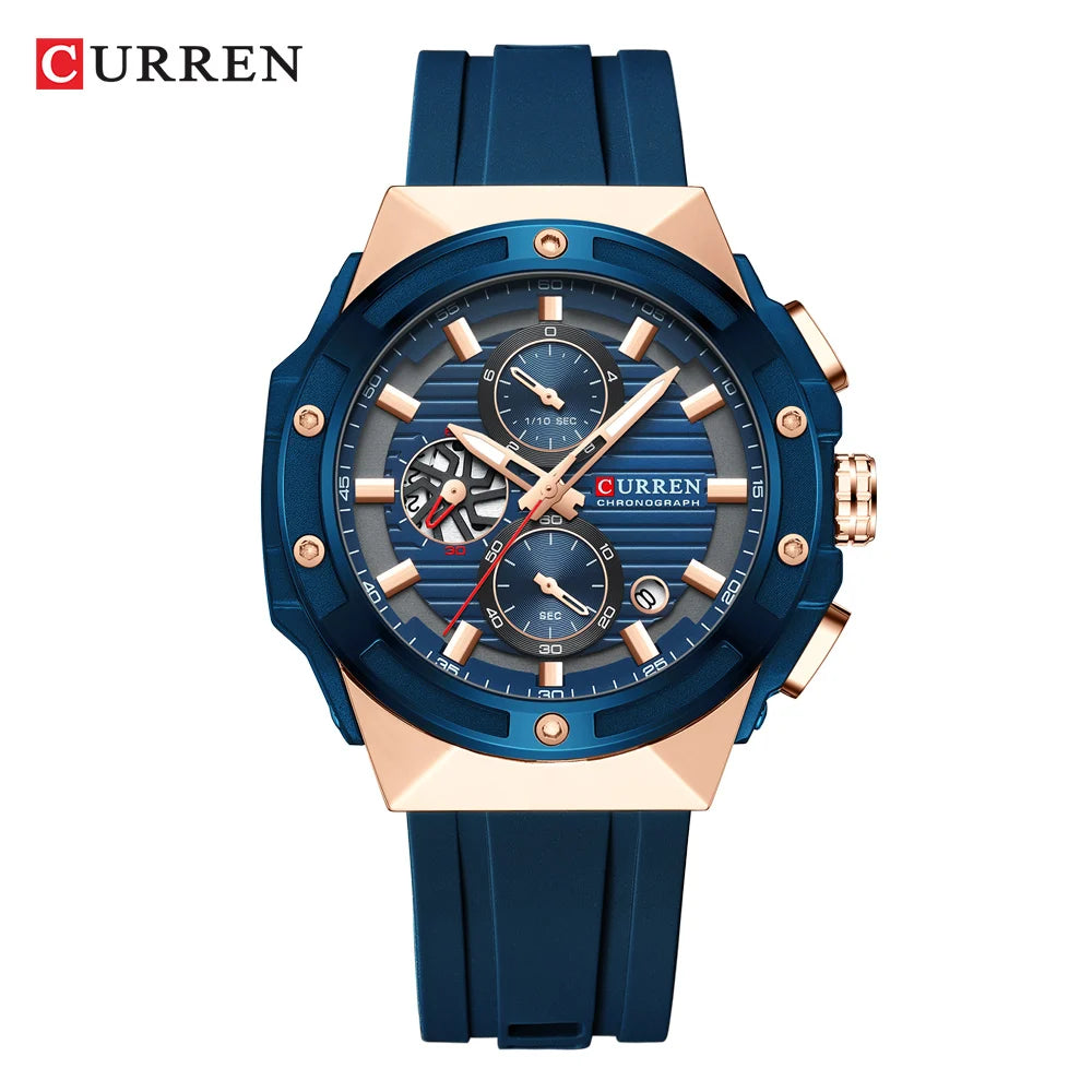 CURREN Classic Brand Men's Wristwatches Casual Business Quartz Silicone Watches with Luminous Hands Chronograph Dial