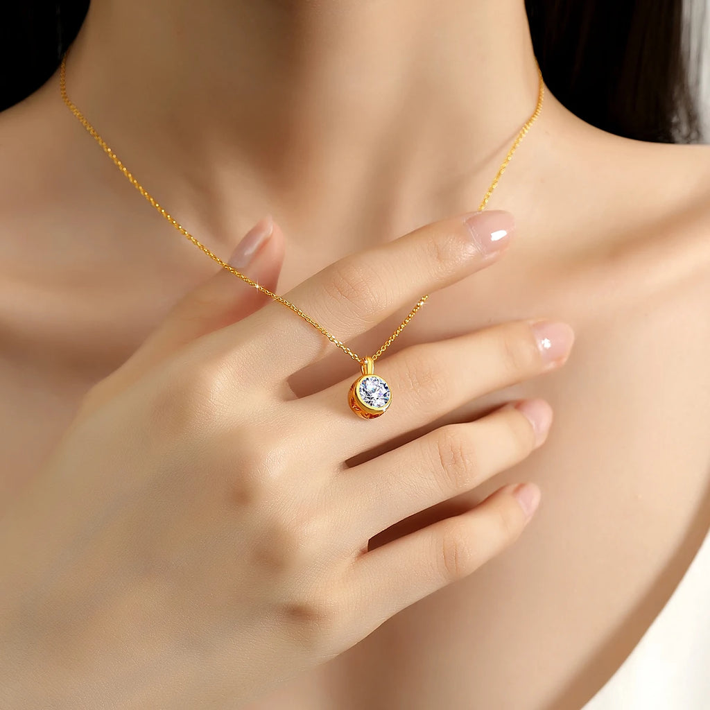 Genuine 18K Gold Moissanite Necklace 1CT AU750 Pendant Classic for Women Anniversary Party Gift Daily Wear Trendy Jewelry