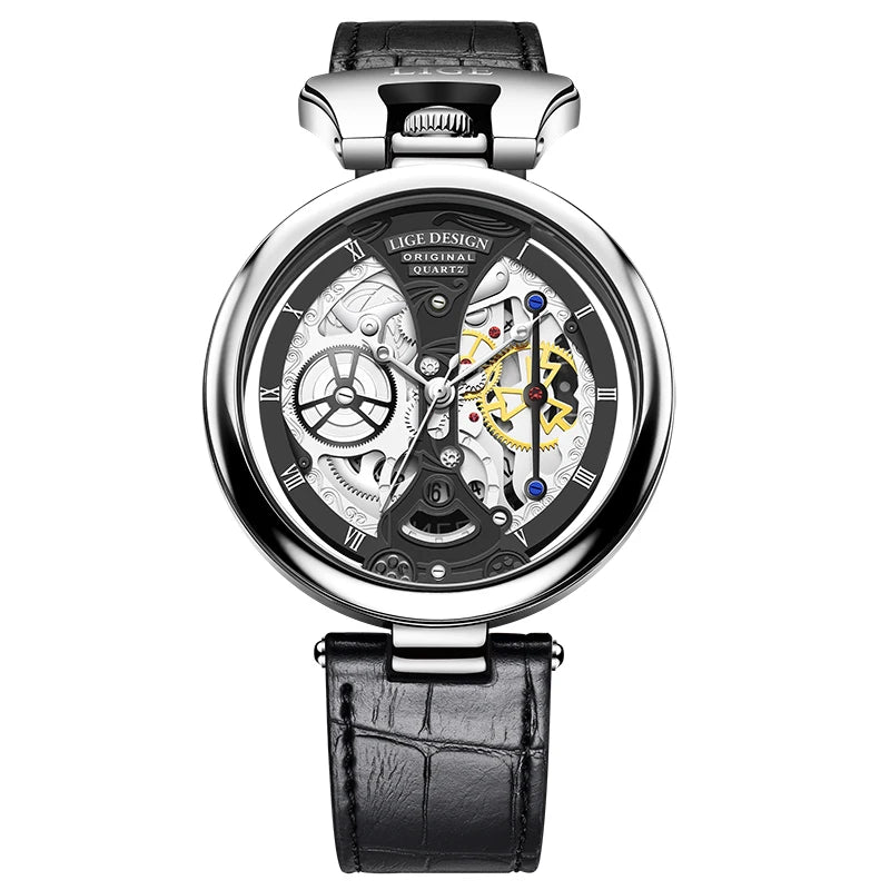 2025 LIGE Men Watches Top Brand Luxury Brown Leather Chronograph Sport Watch For Men Fashion Date Waterproof Clock Reloj Hombre
