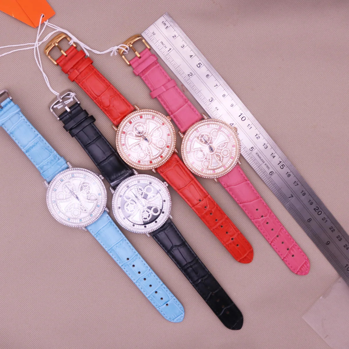 Davena Lady Women's Watch Spin Crystal Rhinestones Hours Fashion Real Leather Bracelet Luxury Girl's Birthday Gift Box