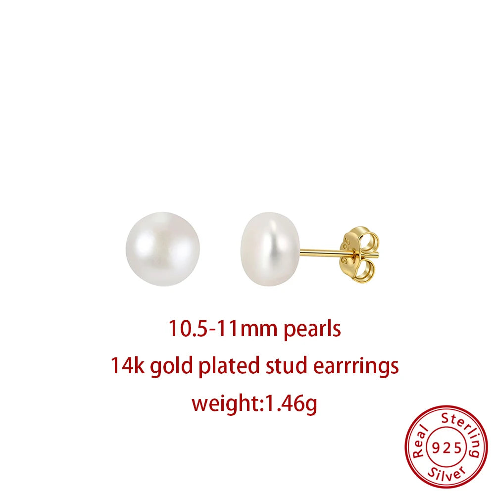 ORSA JEWELS Minimalism 1 pair Freshwater Pearl Ear Stud Real Pearls Stud Earrings 925 Silver Round Natural Pearl Ear Stud GPE104