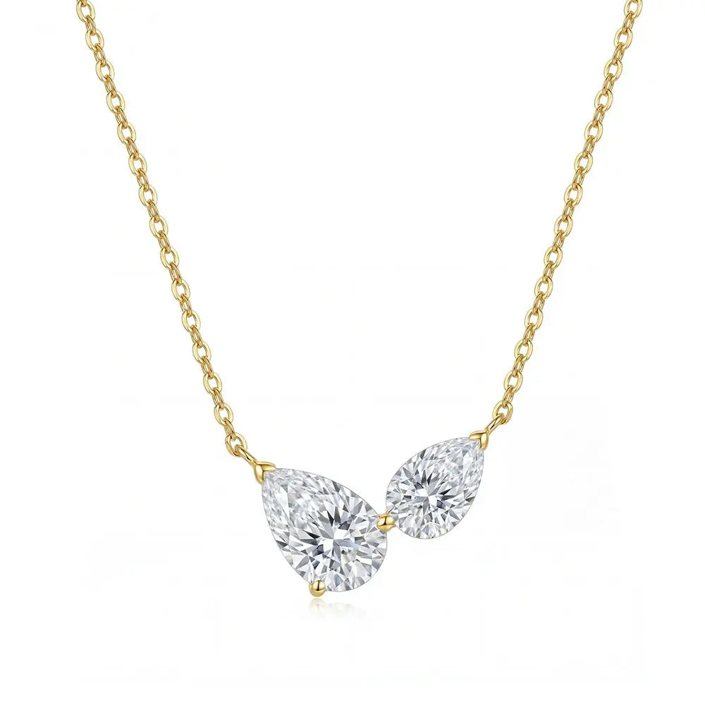 Knobspin Pear Cut Moissanite Necklace for Women 2 Gems Pendant 925 Sterling Silver Anniversary Necklaces for Her Jewelry Gift