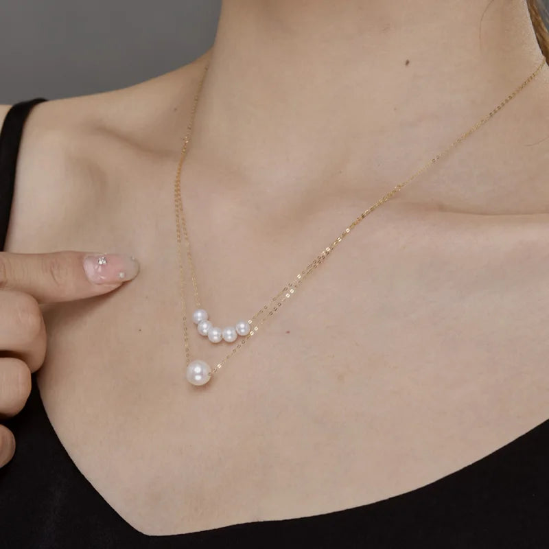 NYMPH Real 18K Gold Akoya Pearl Necklace Au750 Fine Jewelry White Round Aniversary Gift For Women Double Layer X529