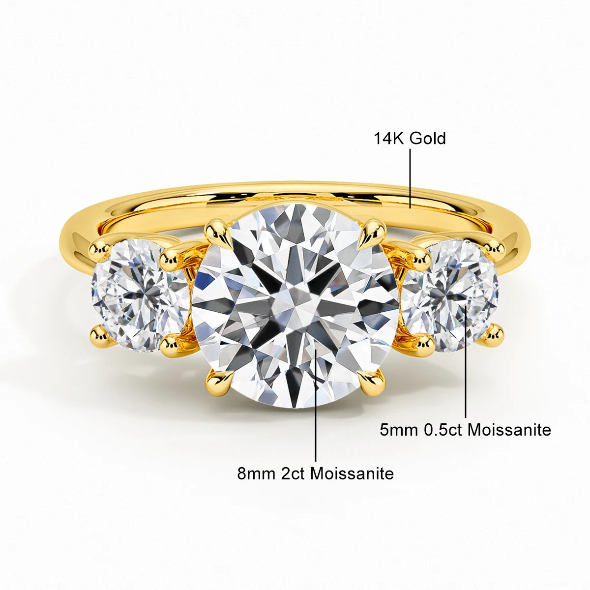 Luxe Three Stone Moissanite Diamond 14K Gold Engagement Ring Au585 Elegant Love Rings for Women Delicate Certified Wedding Bands