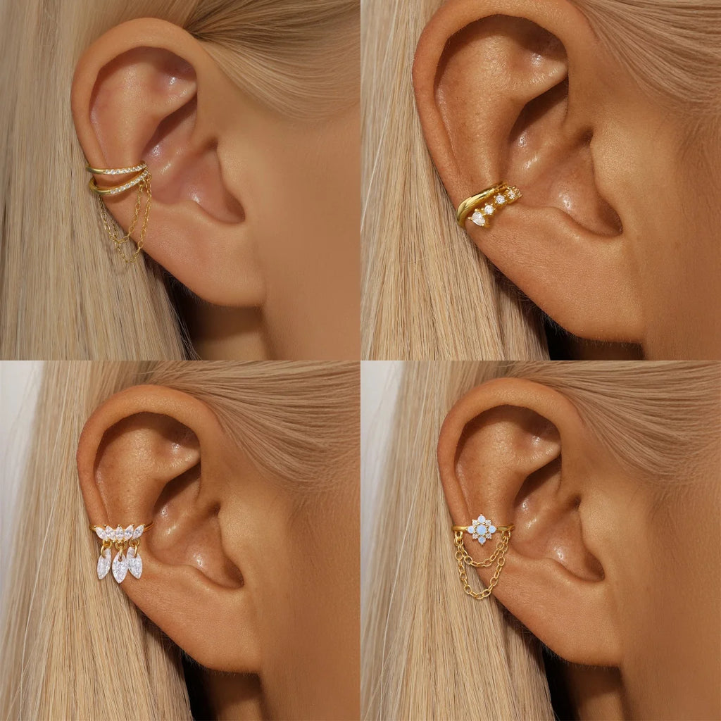 AIDE 1pcs 925 Sterling Silver Zircon Earring For Women Chain Cuffs Earring Pendientes Brincos Aretes Fine Jewelry Party Gifts