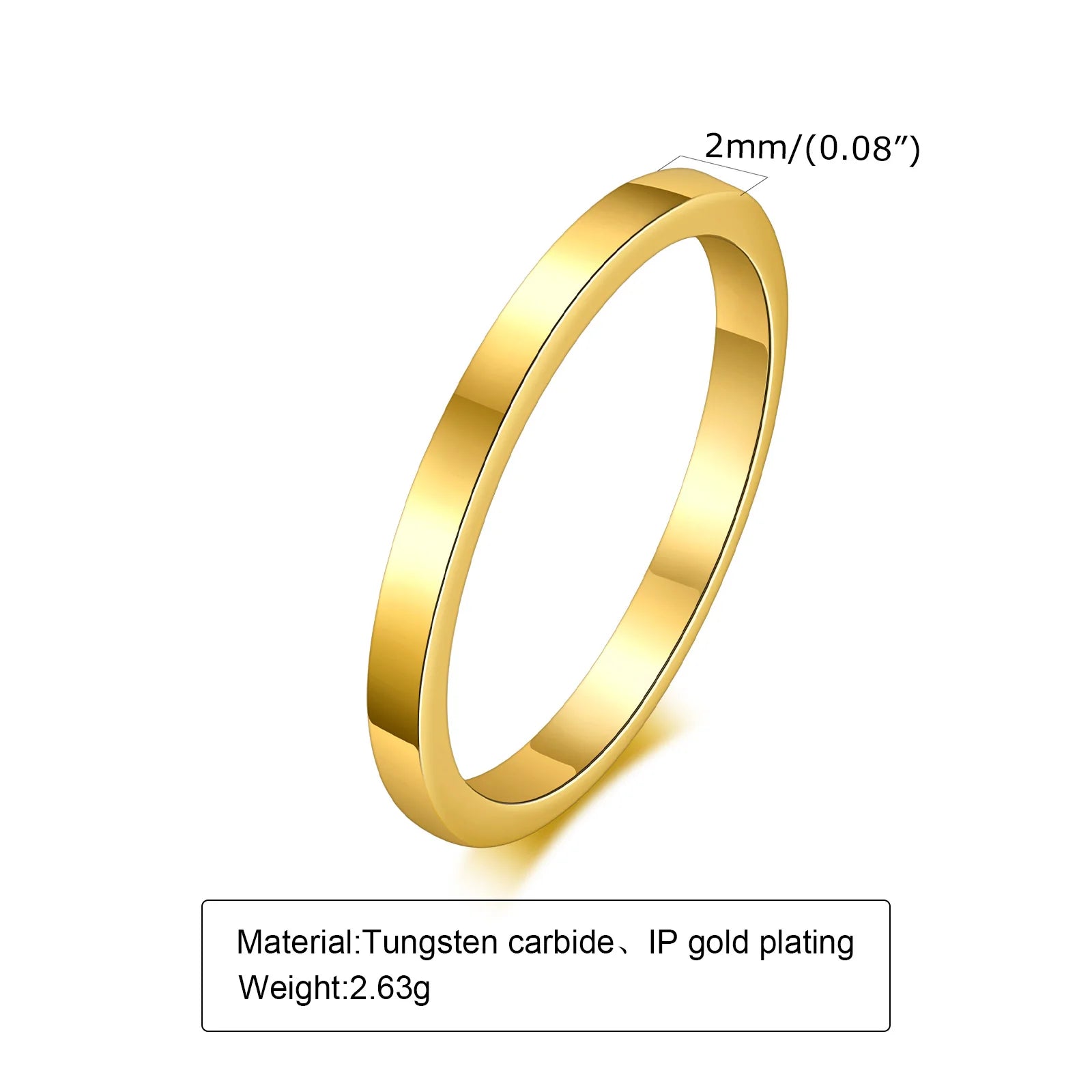 2/4/6/8mm Tungsten Carbide Ring for Men Women,Gold Plated Stacker Band, Pinky Ring Thumb Rings,Mid Finger Rings Gift