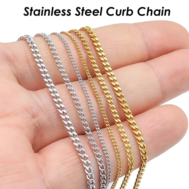 20 Pieces Stainless Steel Curb Chain Necklace Gold Color 1.5mm 2mm Cuban Link Necklace for Women or Men