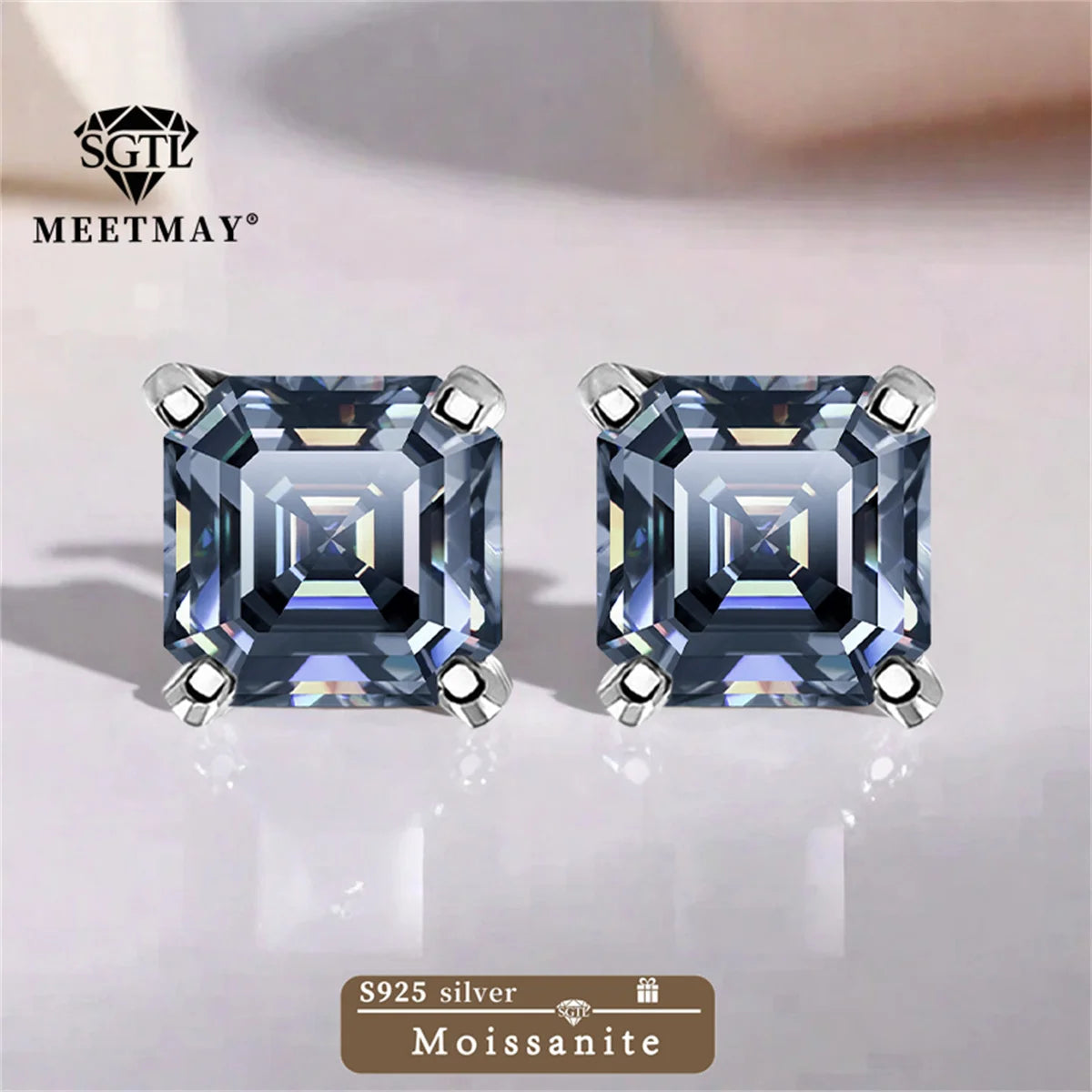 GRA Certified S925 sterling silver four-prong stud earrings Asscher Cut Moissanite earrings for women fine jewelry Free gift box