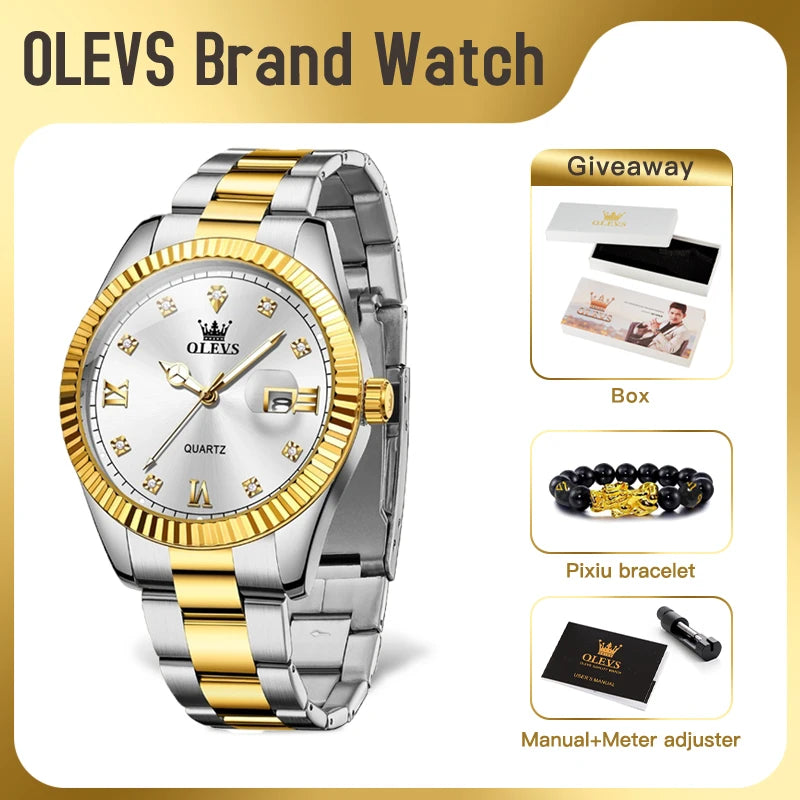 OLEVS 3623  Mens Watch Original Business Luxury Simple Brand Quartz Watch Waterproof Luminous Watch For Man Automatic Date Reloj