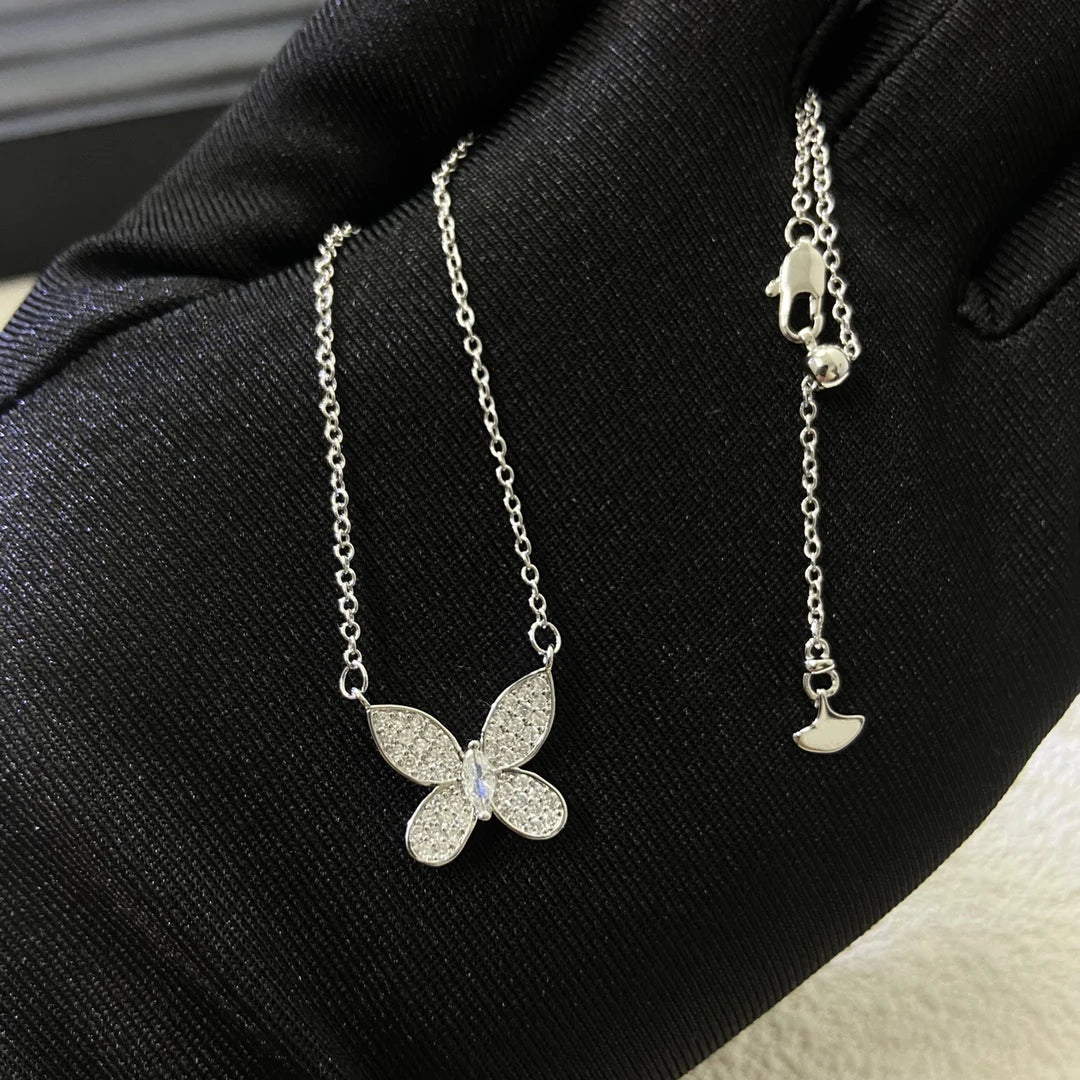 S925 Silver Women's Necklace, Fashionable Design Pentagram and Butterfly Pendant Necklace, Holiday Gift