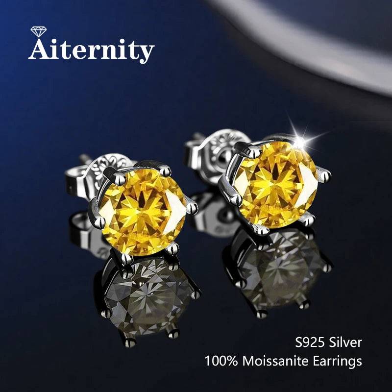 100% Real Sterling Silver S925 Moissanite Earrings Stud  With 2 Certificate D VVS1 Pass Diamond Test Pen For Women Men Jewelry