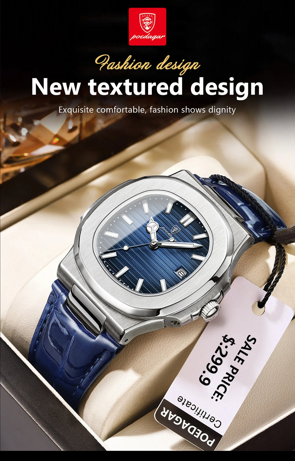 POEDAGAR Top Luxury Man Watch Date Waterproof Luminous Leather Watches For Men High Quality Square Men's Quartz Wristwatch Reloj