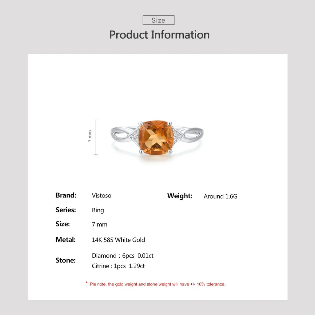VISTOSO Authentic 14K 585 Yellow White Gold Ring For Women Diamond Sky Blue Topaz Citrine Delicate Anniversary Gift Fine Jewelry