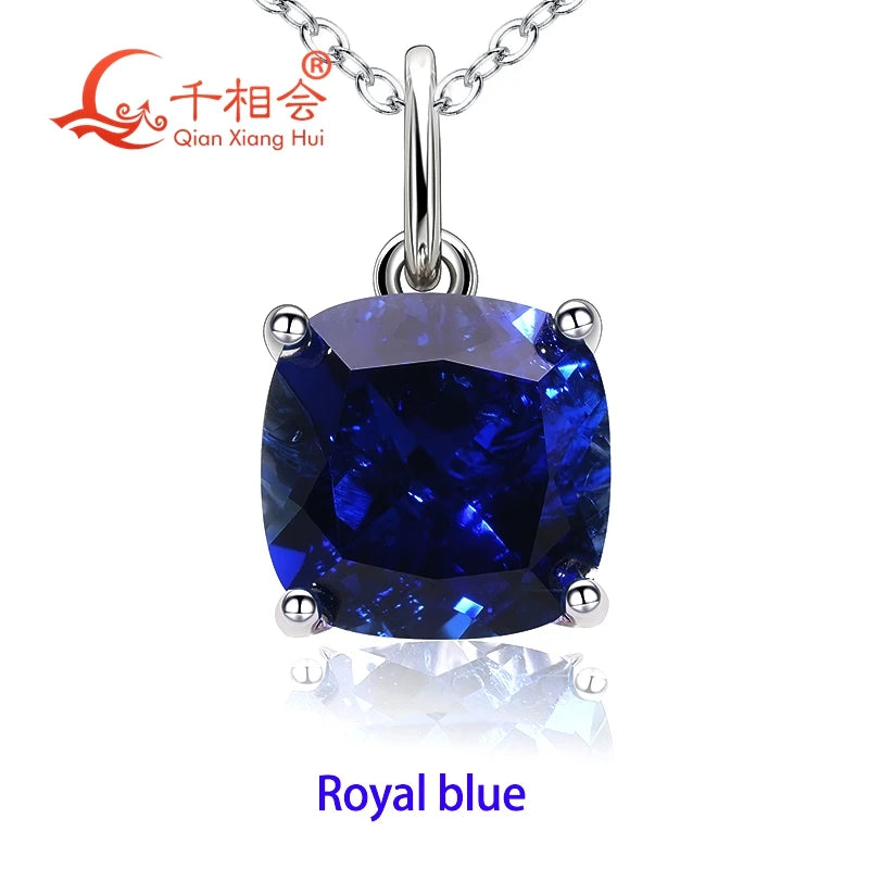 925 Silver 4ct 9*9mm Cushion Royal Blue/Cornflower Sapphire Pigeon Blood Red Ruby Inclusions Stone Jewelry for Pendant Necklace