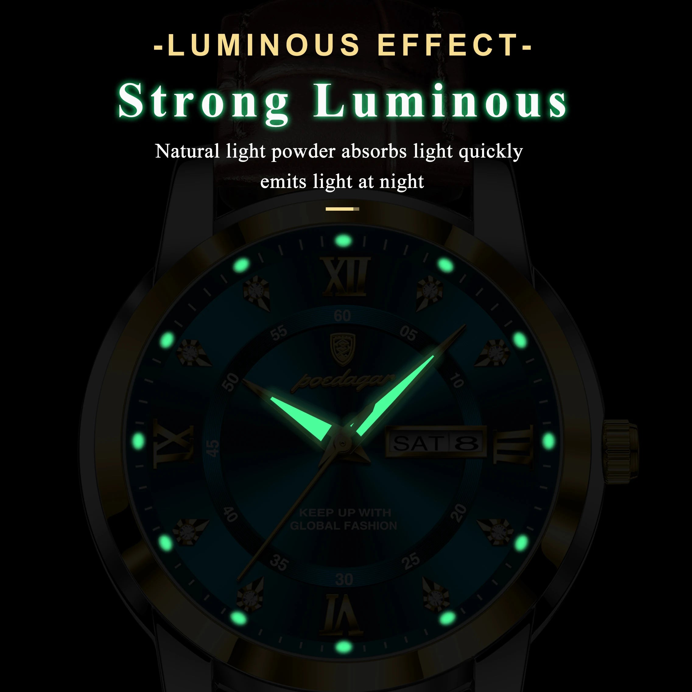 POEDAGAR Top Luxury Man Watch Date Week Waterproof Luminous Leather Men Wristwatch Casual Male Clock Sports Men's Quartz Watches