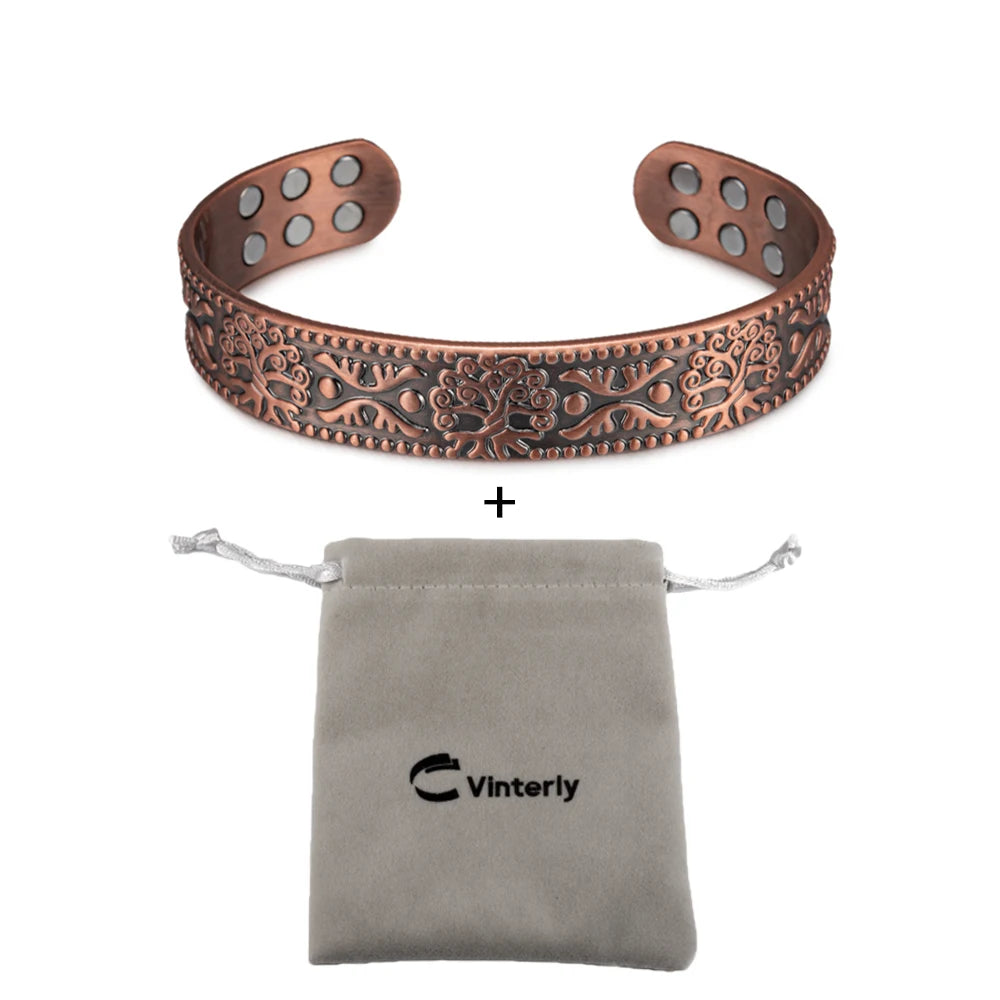 Vinterly Pure Copper Bracelets Vintage Viking Yggdrasil 15mm Adjustable Bangles Health Energy High Magnet Jewelry Male Resizable