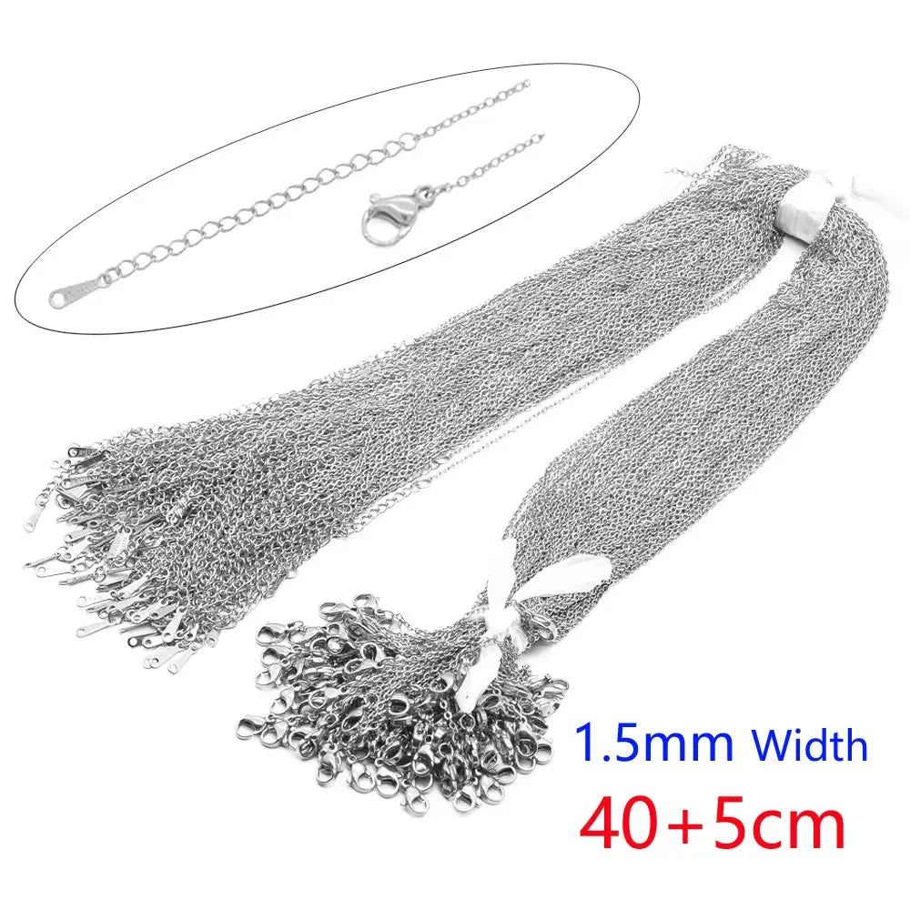 100pcs/Lot Bulk Wholesale 304 Stainless Steel Silver Color 45-50cm Cable Link Rolo Chain Necklace for Women DIY Jewelry Making