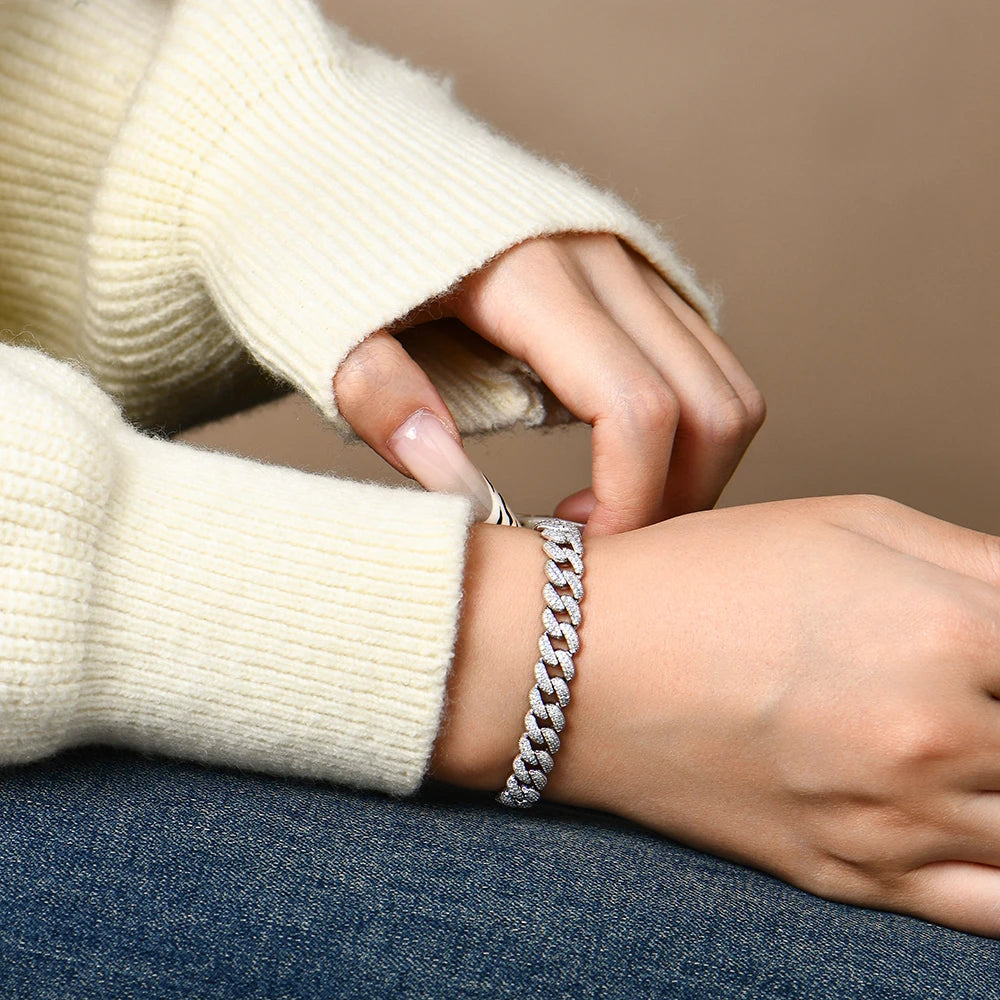 ATTAGEMS DVVS1 Full Moissanite Cuba Chain for Man Women 925 Sterling Silver 18k Gold Plated Hip Hop Tennis Bracelet Fine Jewelry