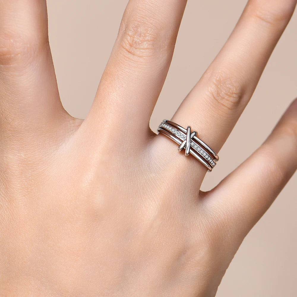CHARMING Fine Moissanite Band Ring S925 Sterling Sliver Brilliant Diamond for Women 3 Rings Connect for Engagement Jewelry Gifts