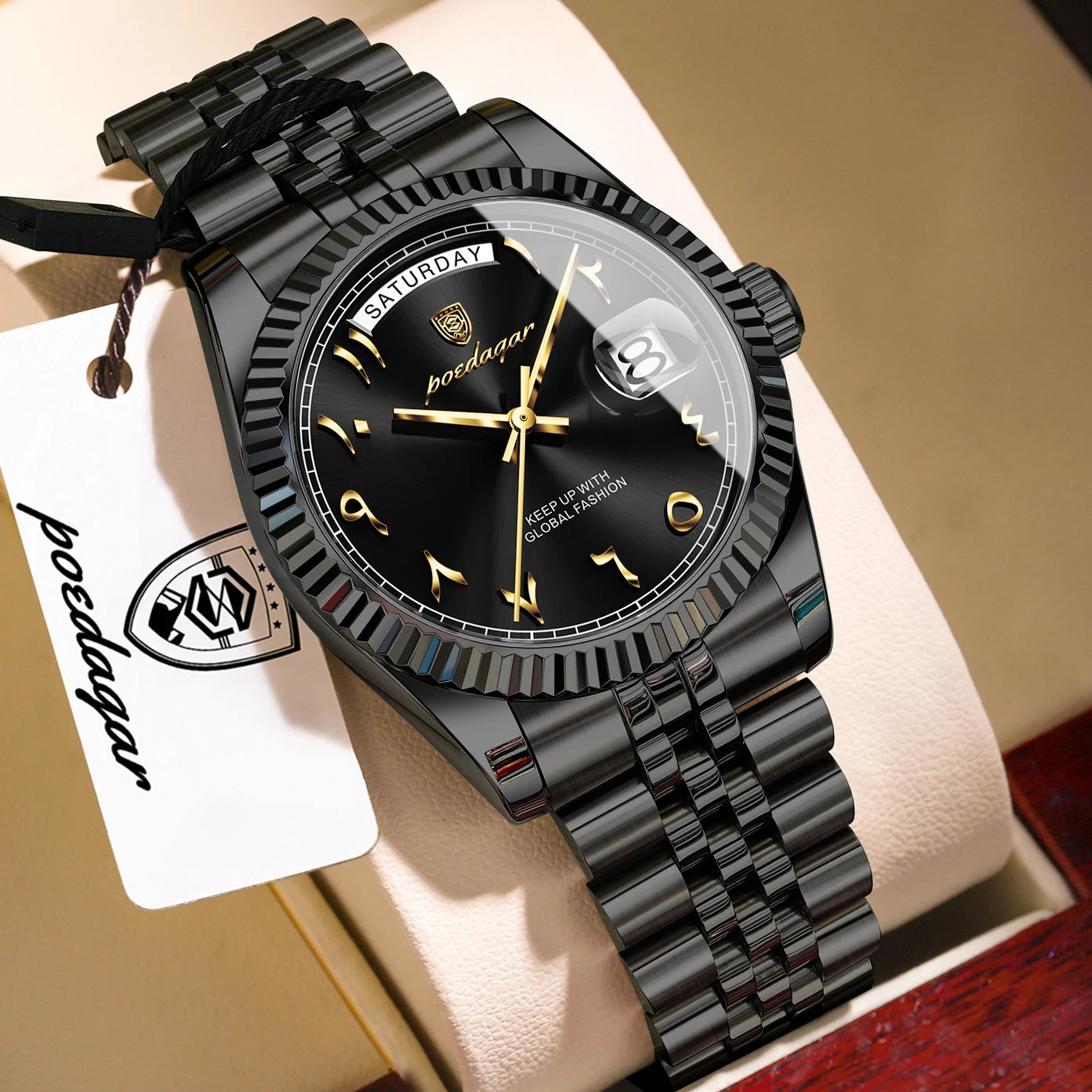 POEDAGAR Business Casual Male Clock Waterproof Date Week Fashion Men's Watch Stainless Steel Quartz Watches For Men Reloj Hombre