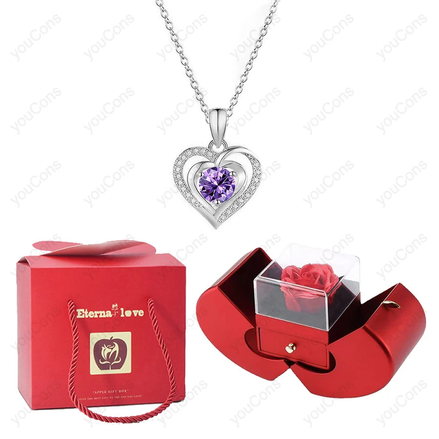 Heart Zircon Necklace Pendant With Apple Gift Box 2025 New Jewelry Set For Wife Girlfriend Christmas Valentine Anniversary Gift