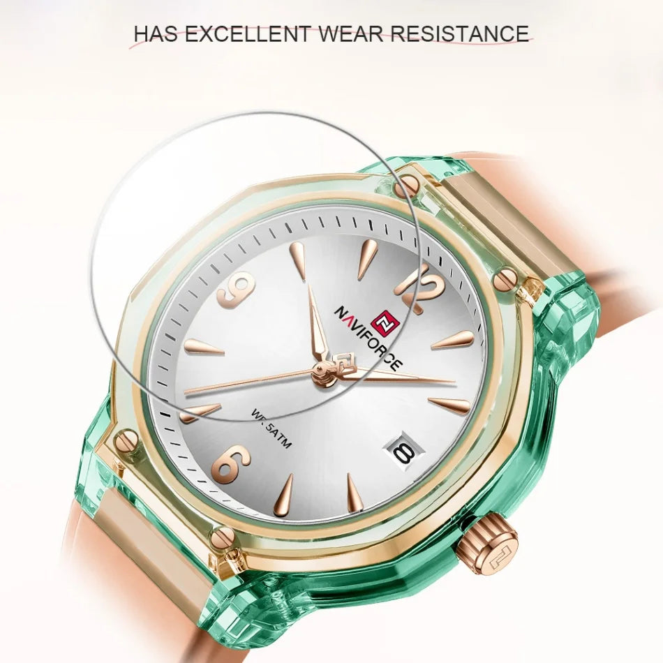 NAVIFORCE Fashion Waterproof Ladies Watch with Luminous Pointer Display Fashionable Silicone Strap Night Glow Women's Watches